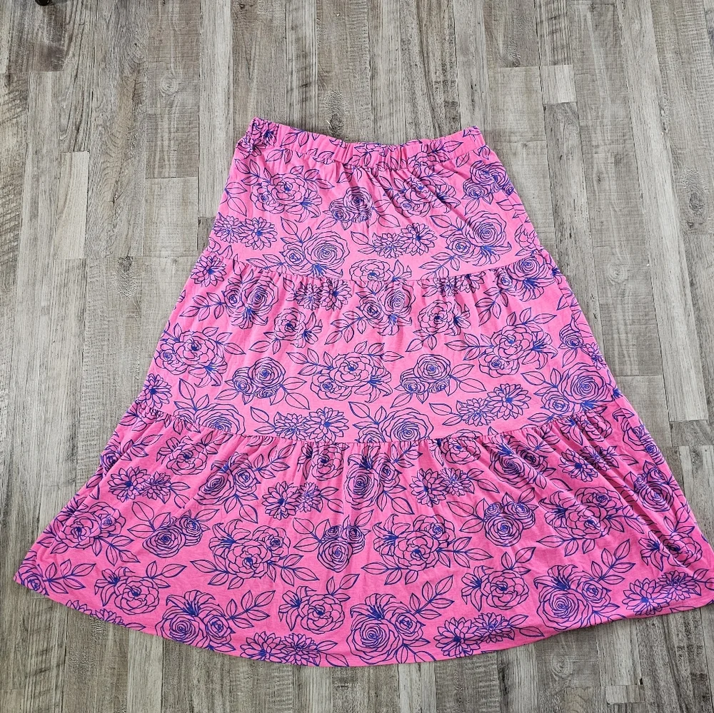 LuLaRoe Plus Size Pink and Blue Floral Maxi Skirt